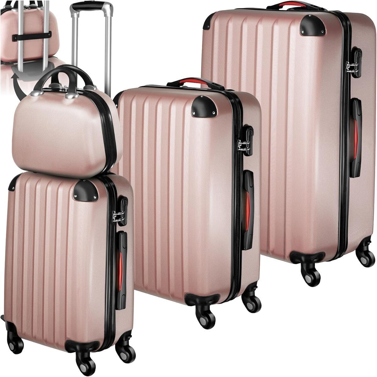 Test : lot de 4 valises tectake multifonction en ABS - or rose