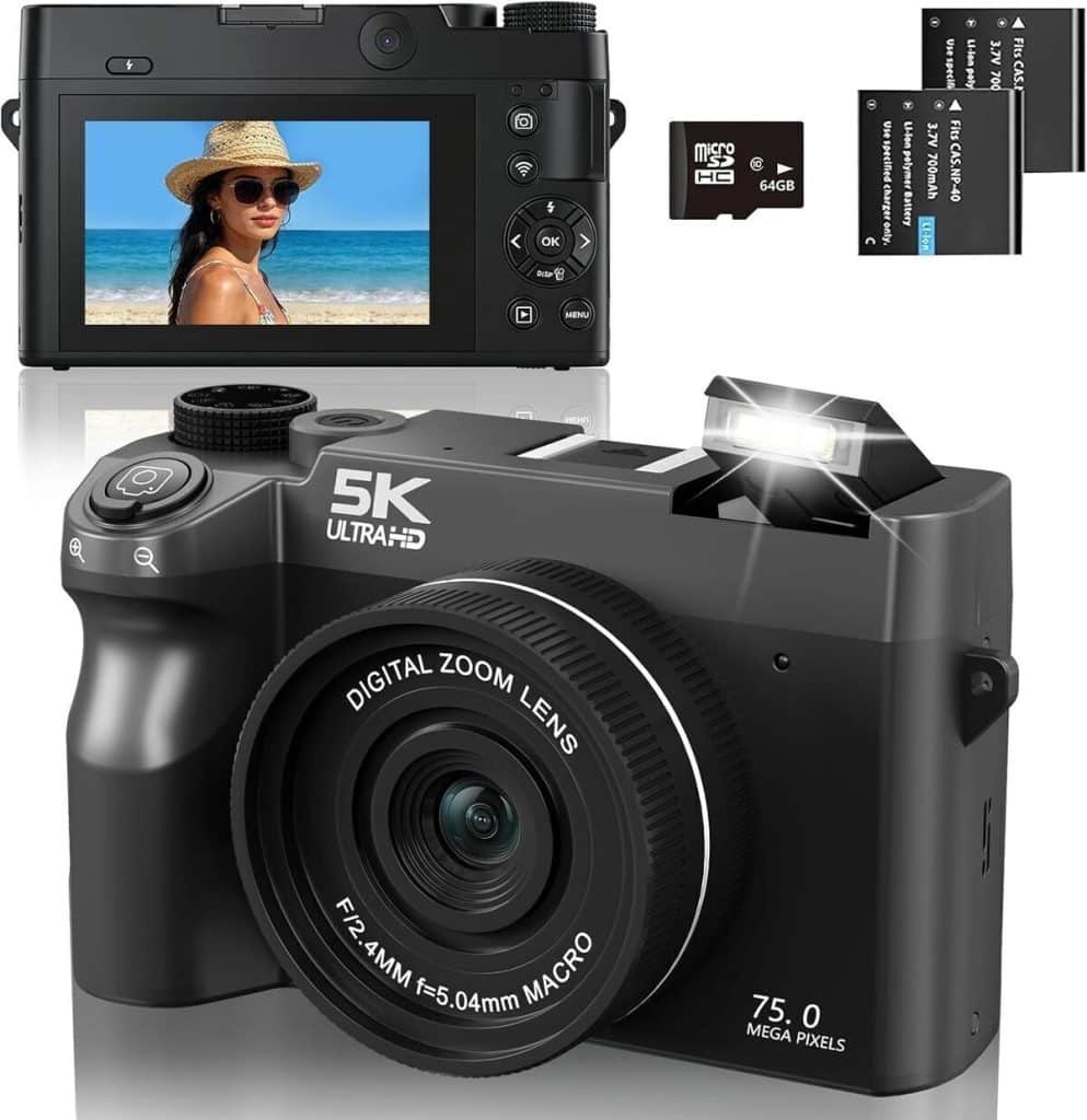 Test : appareil photo numérique 5K 75 MP avec Wi-Fi et écran 3" pour vlogging