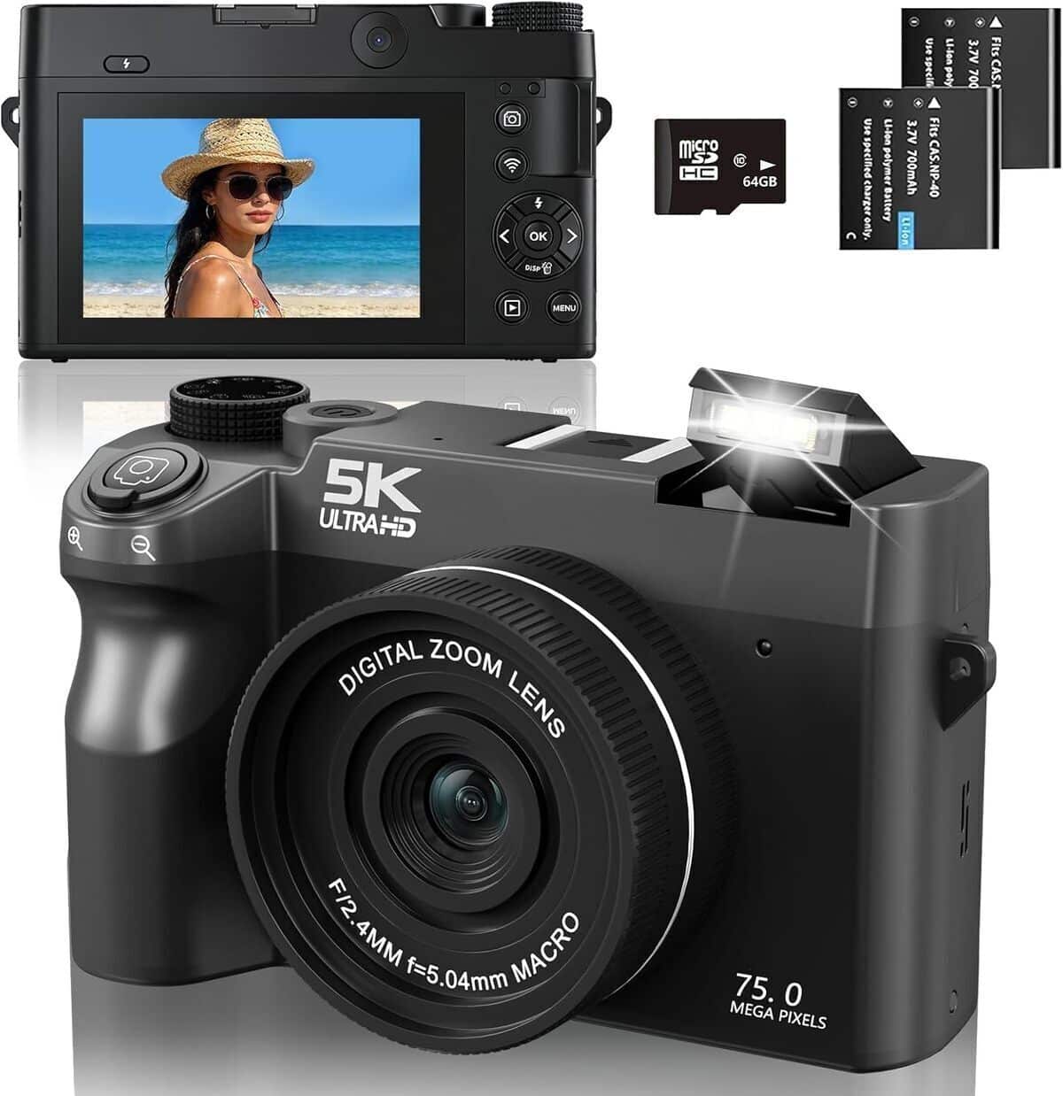 Test : appareil photo numérique 5K 75 MP avec Wi-Fi et écran 3" pour vlogging