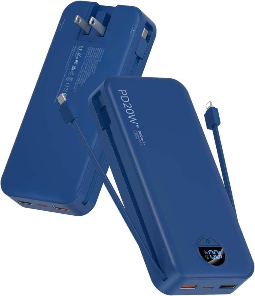 Test : chargeur portable 20 000 mAh à charge rapide avec câbles intégrés et prise murale AC
