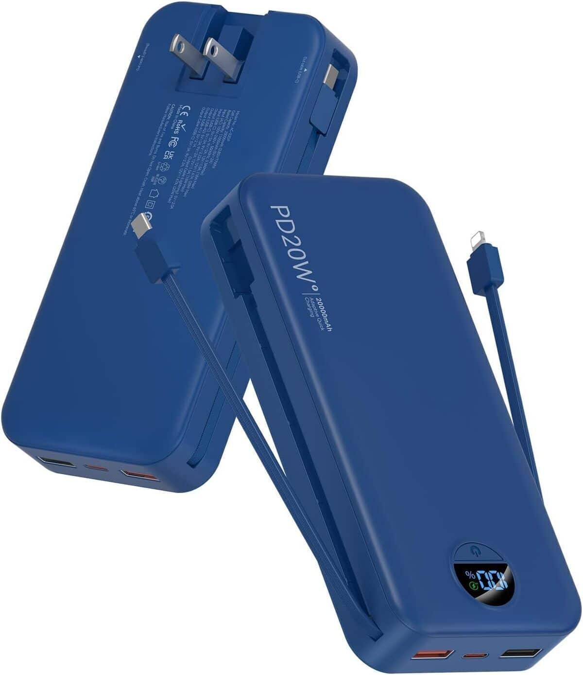 Test : chargeur portable 20 000 mAh à charge rapide avec câbles intégrés et prise murale AC