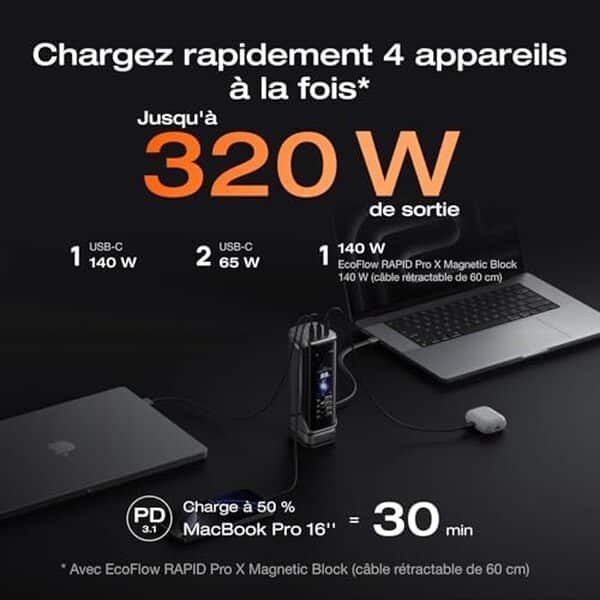 Découvrez notre test complet de la batterie portable EcoFlow RAPID Pro X 27 650 mAh : autonomie, puissance et polyvalence pour tous vos appareils